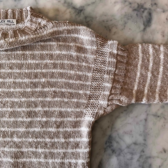 Alex Mill Harbor Striped Cotton Sweater | Men’s L/XL | Beige Ivory Winter Knit - Picture 5 of 8